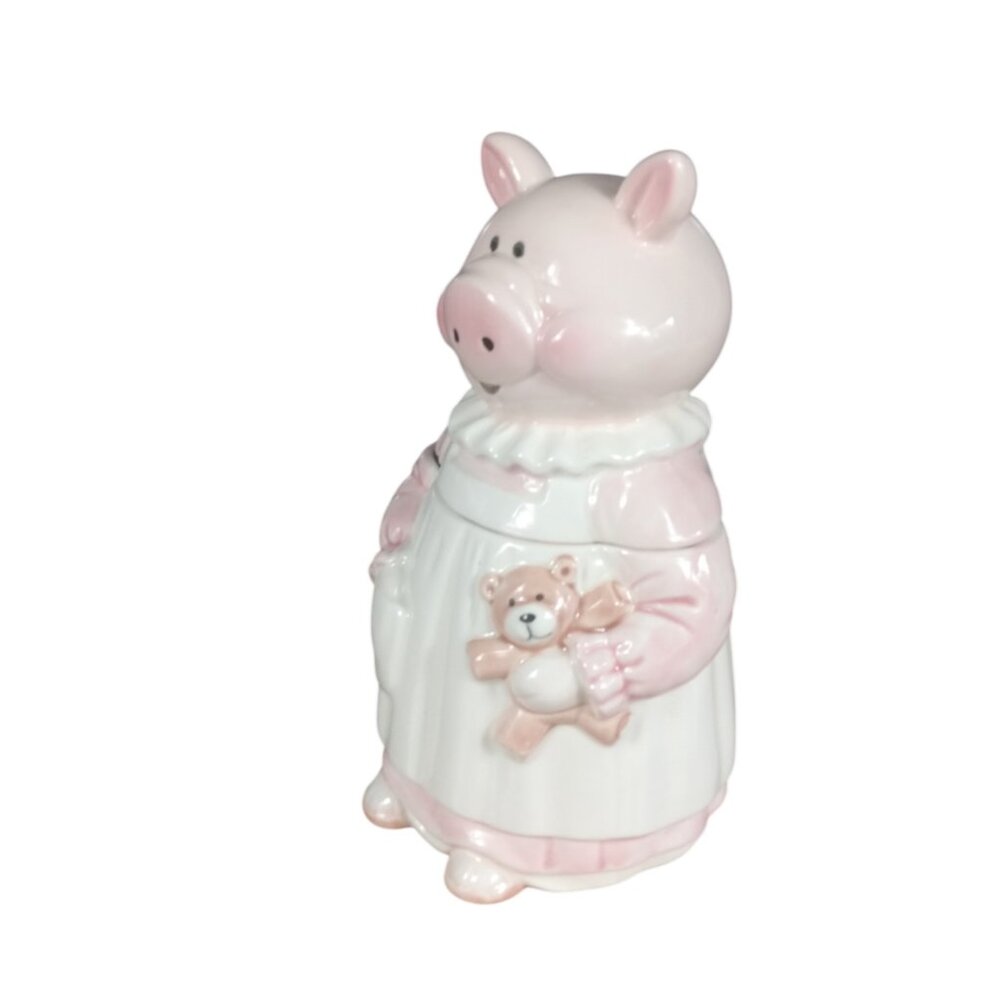 Vintage Ceramic Piggy with Bear Kitchen Canister-Unbranded